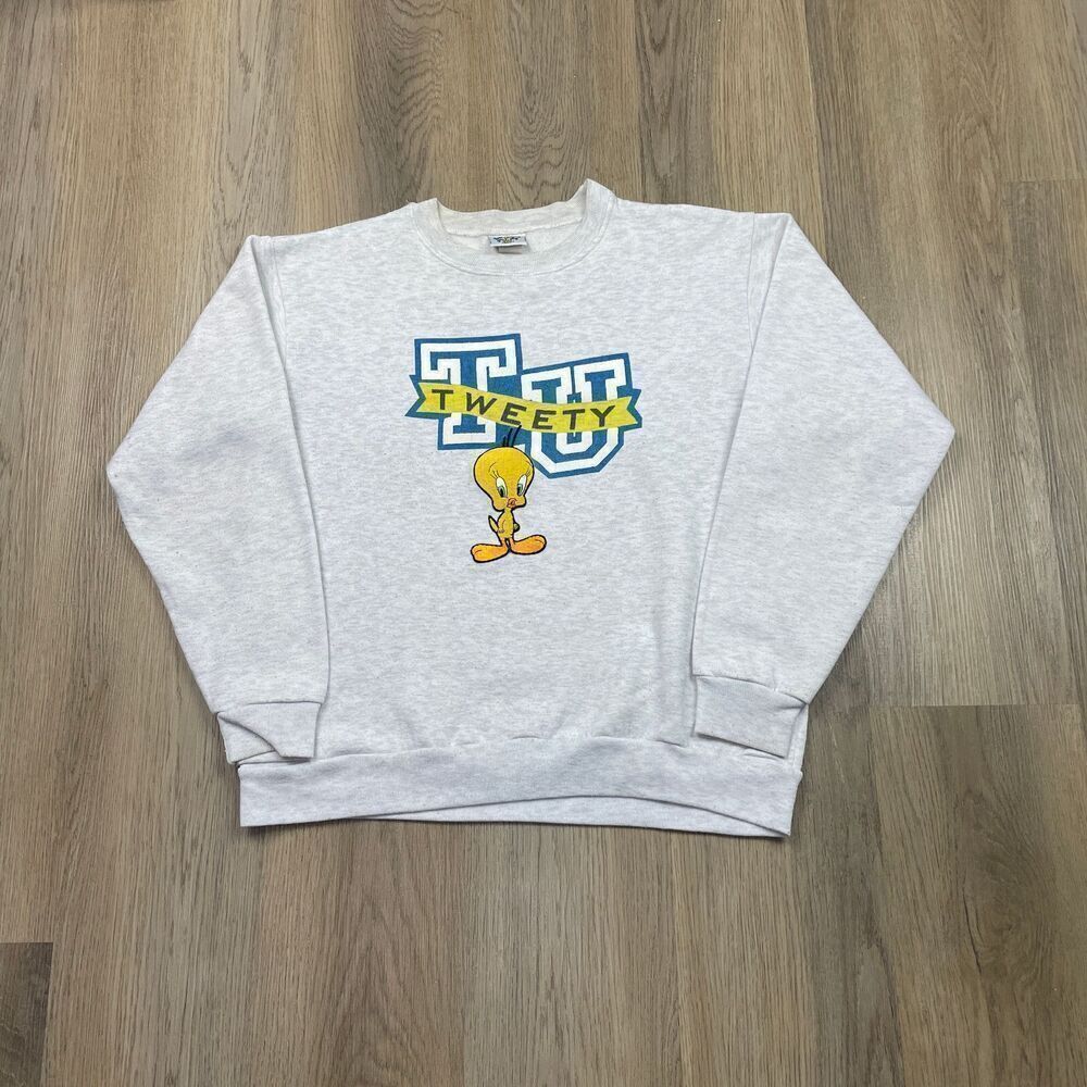 Vintage Sweatshirt Mens Large Gray Tweety Looney Tunes Cartoon 90s Crewneck